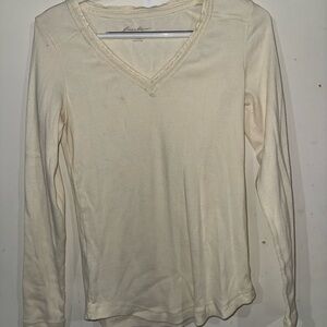 Eddie Bauer Off-White V-Neck Long Sleeve Shirt